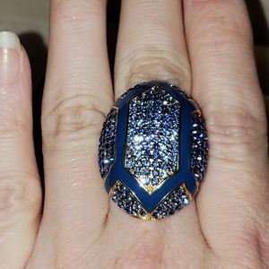 2 for $10 Akkad art deco blue crystal pave ring